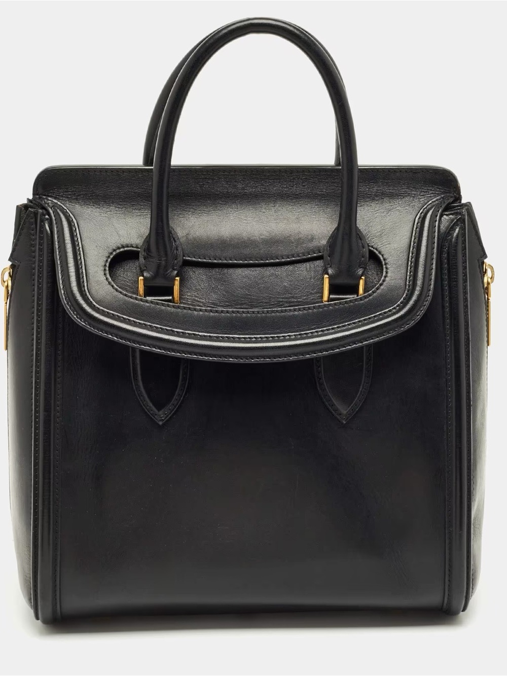 Alexander McQueen Black Leather Top-Handle Tote with Gold Hardware